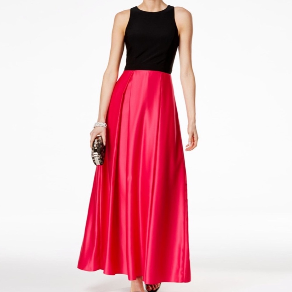 Black and Pink Satin Evening Dress NWT